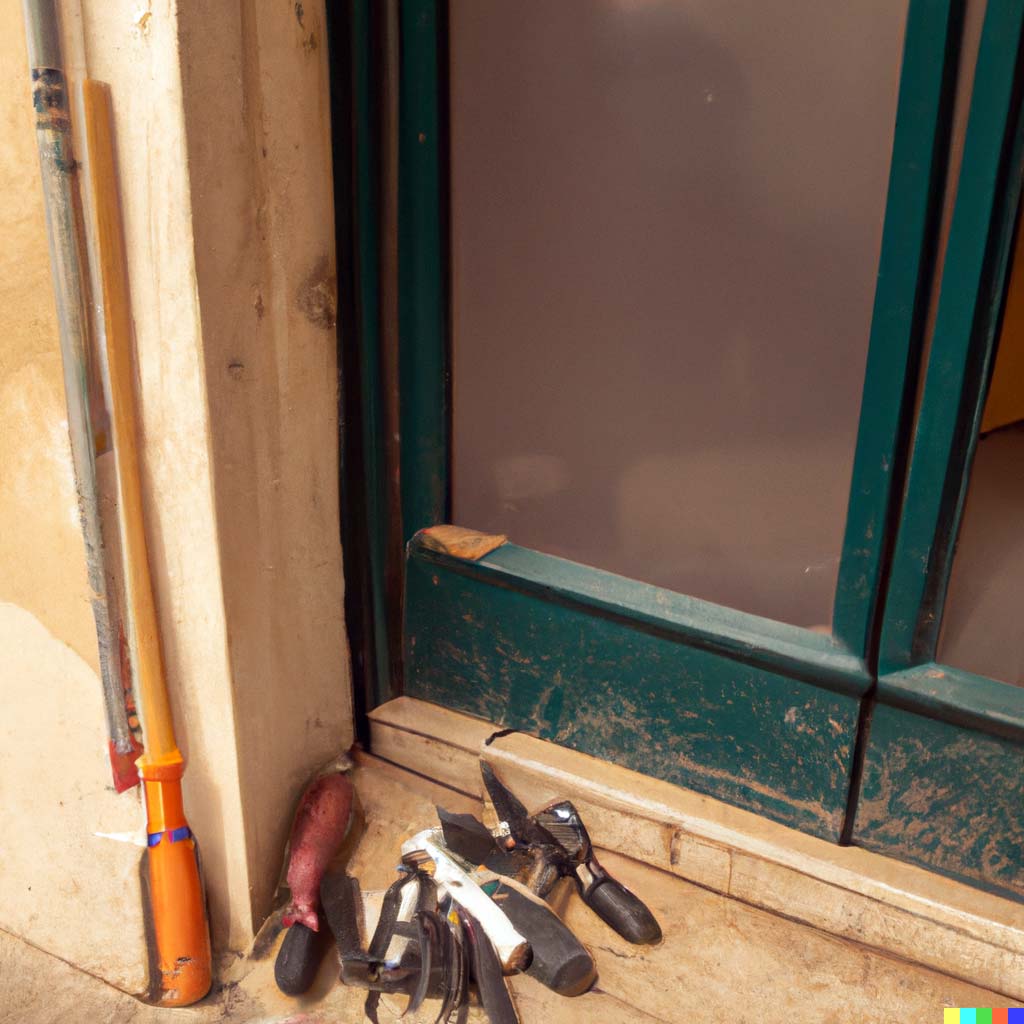 Herramientas en la puerta de un edificio en Algeciras